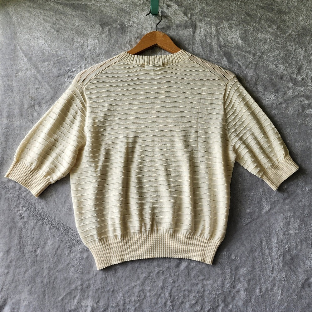 Madewell Womens Short Sleeve Size Medium Textural Stitch Crewneck Sweater Cream - Picture 4 of 10